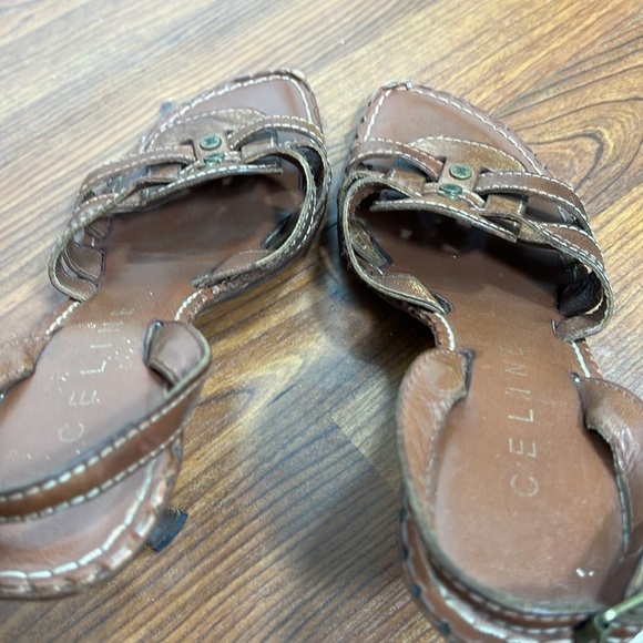 Celine Leather Sandals Woven Detail Brown Sz 38.5 B / US 8.5 B - Picture 12 of 12